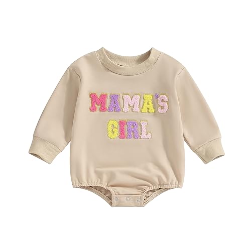Dcohmch Baby Girls Fall Round Neck Romper Shirt Mamas Girl Embroidery Long Sleeve Casual Sweatshirt Pullover Tops (Mamas Girl Romper, 0-3 Months)