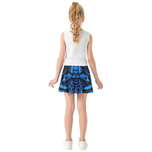 Moth Skull Art Black Blue Skirts with Shorts Cute Comfy Athletic Shorts Girls Skorts School Skirt 4t4