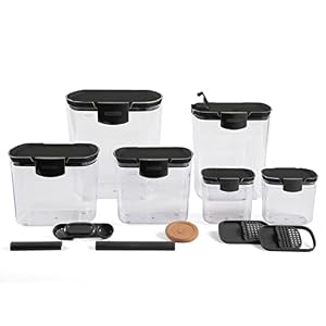 Progressive ProKeeper Baker’s Airtight Kitchen Storage Canister Container Set for Flour, Sugar & More, Keeps Ingredients Fresh, with Accessories (Black, 6- Piece)