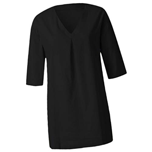 Esquirla Womens 3/4 Manga Blusa V Pescoço Oversize Casual Blusa Camisa Topos Preto S - S