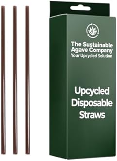 Sustainable Agave Co - Agave Fiber Unwrapped Drinking Straws - 100 Count - Plant-Based, Made With Upcycled Materials, Reusable - Brown, Regular, 8"