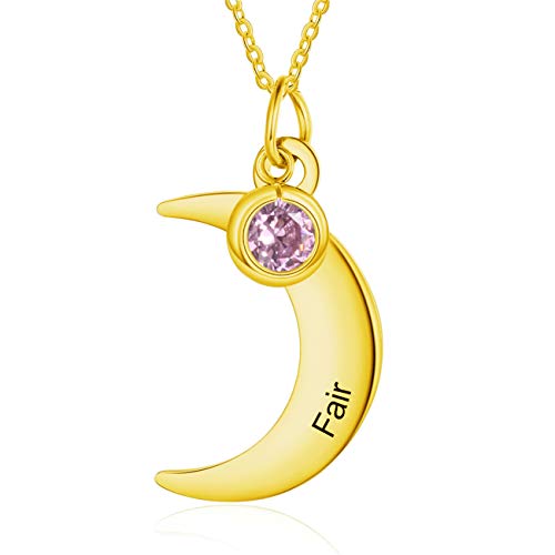bishihongkuanbaihuod Collar De Mujer Personalizado, Collar De Luna, Nombre Tallado, Collar De...