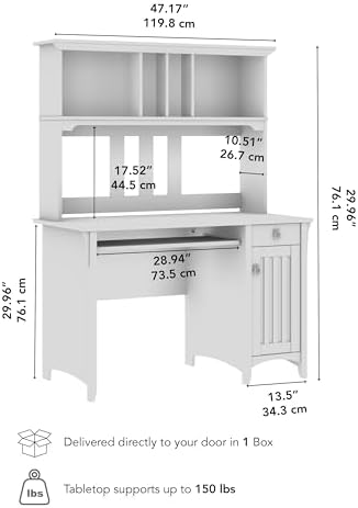 Bush Home Salinas Small Computer Desk with Hutch in Antique White - 2