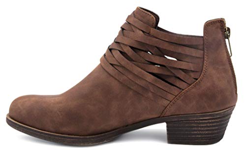 London Fog Womens Mittle Dress Block Heel Ankle Boot, Ladies Back Zip Bootie With Criss Cross Wraparounds Cognac 7 #TOP2