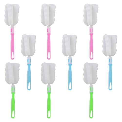 9 Pièces Brosse à Bouteille Éponge Souple Réglable 27,8x6 cm – Goupillon pour Biberon, Carafe, Brosse biberon bébé,Thermos et Bouteille de Vin brosses à Bouteille d'éponge(Bleu, Vert, Rose)