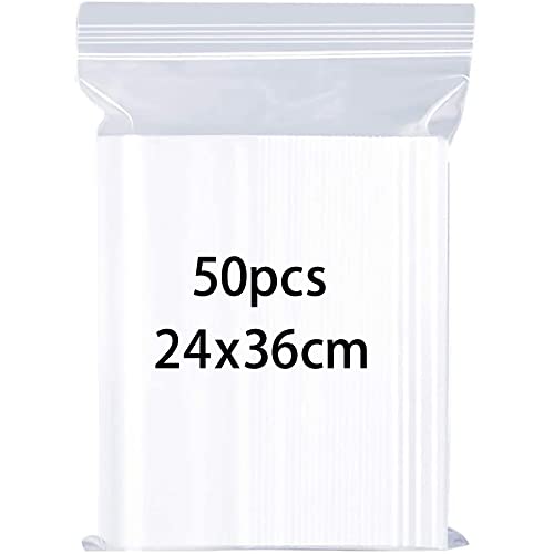 Volsha 50pcs Resealable Clear Plastic Bags, 24x36cm Sealed S