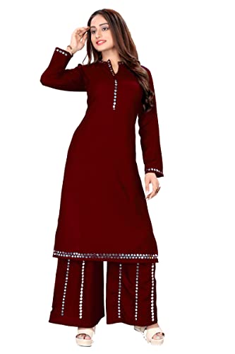 Conjunto Kurti-Palazzo de rayón con trabajo de espejo artesanal Aashita Creations 620 para mujer