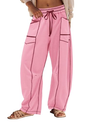 Panadila Womens Barrel Pants Drawstring Wide Leg Sweatpants Baggy Summer Lounge Pants Casual Beach Trousers