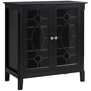 Homcom sideboard buffet cabinet kitchen storage cabinet double glass door accent cabinet with adjustable shelves espresso  urban country home decor