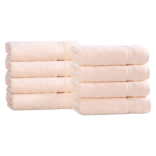 Superior Egyptian Cotton 8-Piece Hand Towel Set, Towel Basics For Quick Dry, Absorbent Small Towels, Facial, Spa, Kitchen, Bathroom Essentials, Apartment, Guest Bath, Soft, Washcloth, Peach