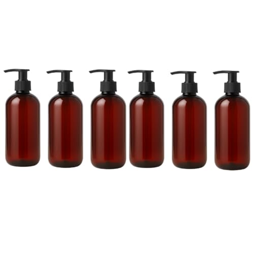 Image of Prakash 500ML Amber Bottle (Pack of 6) Empty Plastic Trophy Pump Bottles Dispenser Portable Shampoo Lotion Hand Pump Bottle