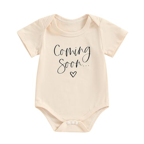 Pregnncy Announcement Baby Bodysuit Reveal Idea&Surprise Gift for Husband Grandma Grandpa or Family (Newborn Coming Soon-Apricot)