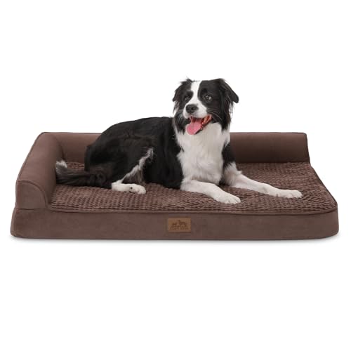 COZY KISS Orthopädisches Hundebett, 19cm Dicke Hundesofa für Mittelgroße Hunde, Grosse Hunde, Abnehmbar und Waschbar Hundecouch, rutschfeste Unterseite, Wasserdichtes Innenfutter, Braun,107x76x19cm