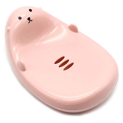 GARASANI Cute Cartoon Animal Soap Box Bathroom Creative Plastic Water Drain Soap Rack Washing Sponge Holder Concise Style (Pink) Cover