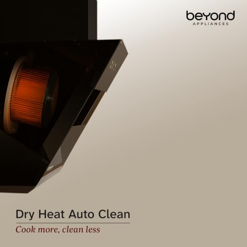 Image of Beyond Appliances Eris 60cm BLDC Kitchen Chimney | 1800 CMH Suction | Auto Clean | Filterless | Smart Touchscreen Display | Touch Control | Slant | Black