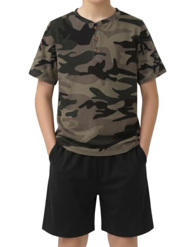 Image of Arshiner Boy's Textured Button Up Shirt and Shorts Set 2 Piece Summer Beach Outfit for 5~12 Years Kids