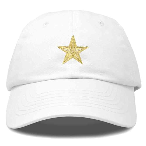 DALIX Gold Star Embroidered Dad Cap Cotton Baseball Hat Women in White