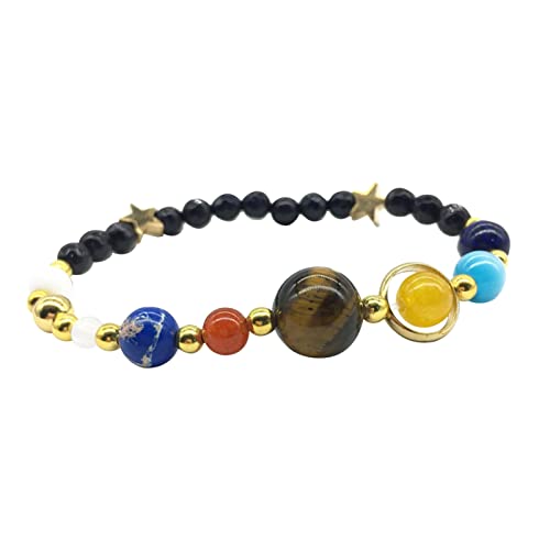 GRASARY Unisex-Armband Planet Perlenarmband fünfzackige Sterne Kunststeinarmband für Paare Schwarz Cover