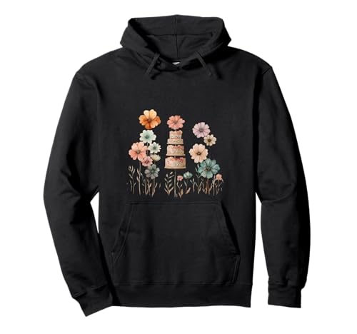 Floral Cake Art with Watercolor Flowers for Wedding Pullover Hoodie