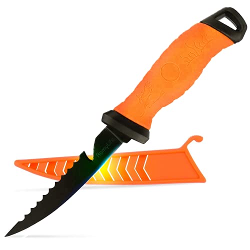 RemyLife Sharp Boning Fillet Knife Fishing - Professional Heavy Duty Stainless Metal Flexible Outdoor Filet Knifes for Fish Sheath Set Processing Salmon Halibut Codfish Easy Cleaning 5 Inch