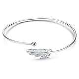 🍂 Dettaglio Bracciale da Donna in Argento 🍂 Bracciale aperto, regolabile in base alle dimensioni, lunghezza del ciondolo a forma di foglia (piuma): 22 mm, larghezza: 10 mm. dimensione perfetta come bracciale per donne e ragazze di tutte le età. Potete indossarlo da solo o abbinarlo ad altri bracciali; impilarlo con altri bracciali gli conferirà un aspetto diverso.