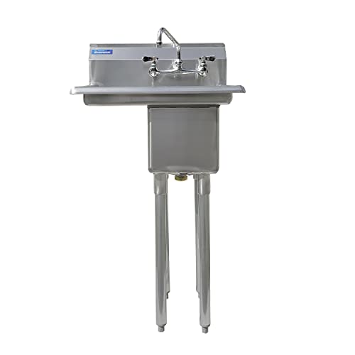 Image of 23 in. x 20 in. Stainless Steel One Compartment Sink with 14 in. x 10 in. Bowl, 10 in. Left Drainboard, and Faucet. NSF