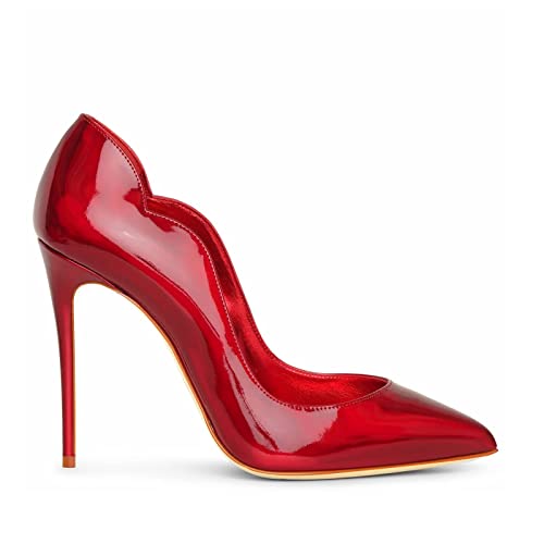 Women Pumps Sexy Pointed High Heel Patent Leather Classic Stilettos Slip On Office Office Lady Casual Dress Party Shoes Red Size 8