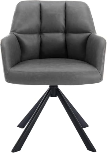 Image of Finch Fox Battle Modern 360 Swivel Mid-Back Arm Faux-Leather Study Upholstered Comfortable Metal Base Computer Office Desk Chair in Dark Grey Color