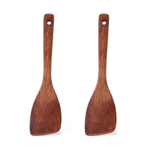 Espátulas de Madera para Cocinar, Antiadherentes, Planas, Utensilios de Cocina para Ollas y Sartenes, 33 x 8 cm, 2 Piezas