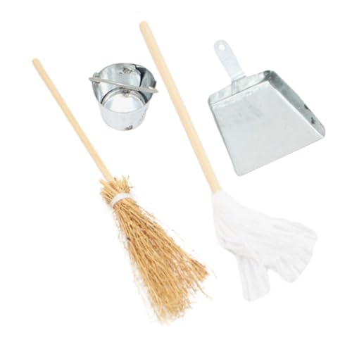 NESTINGHO Kit de Nettoyage Maison de Poupée Miniatures avec Balai Poussière Seau et Pelle Accessoires Décoratifs pour Maison Miniature