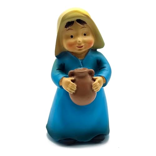 Acan Tradineur - Figura de pastora con Jarra para belén - Fabricado en marmolina - Figura Decorativa Divertida para Nacimiento, Navidad, decoración Tradicional - 9,7 x 5 x 4 cm