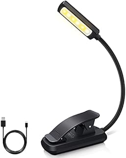Suright 6 LEDs Book Light, USB Rechargeable Reading Light with 3 Eye Protection Brightness Modes (Warm & Cool White), 360° Flexible Clip on Book Lamp for Bed Tablet Music Stand Shelf Travel