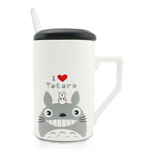 Finex Totoro 10oz Coffee Mug Cup Set with Lid and Spoon (White)