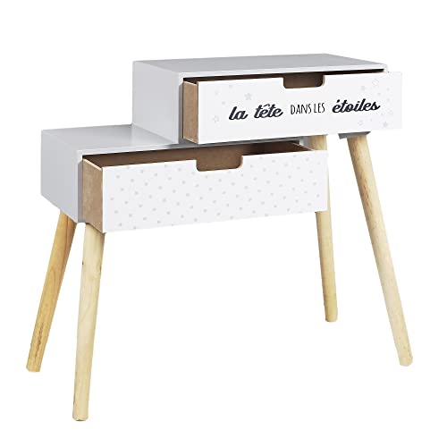 HOME DECO KIDS Nachttisch mit den Sternen für Kinder, Schlafzimmer, Möbeldekoration, PIN, Holz, Hellgrau, Schwarz, 55 x 22 x 51,5 cm