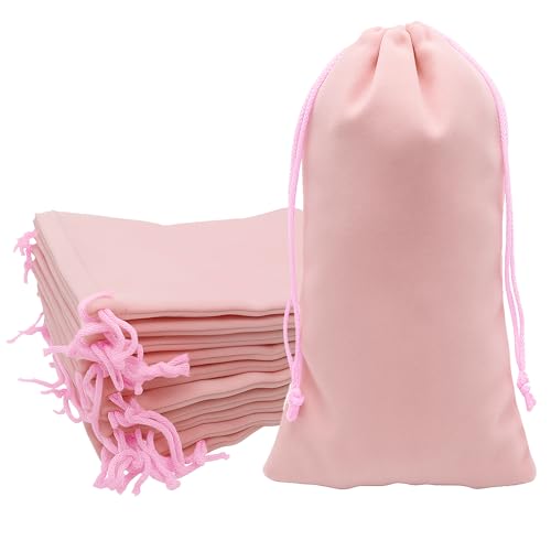 Mandala Crafts 7x15 Dusty Rose Velvet Drawstring Bags for Wine Bottle