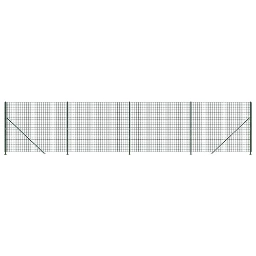 vidaXL Cerca de Alambre, Valla de Malla con Brida Postes, Cercado de Cadena Eslabones, Borde para Recinto de Jardín Patio, Verde 1,6x10 m