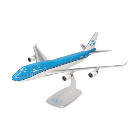 Herpa Snap-Fit Model Airplane Boeing 747-400M KLM City of Shanghai, Airplane, Miniature in Scale 1:250, Collector's Item, Model with Stand, Plastic Cover