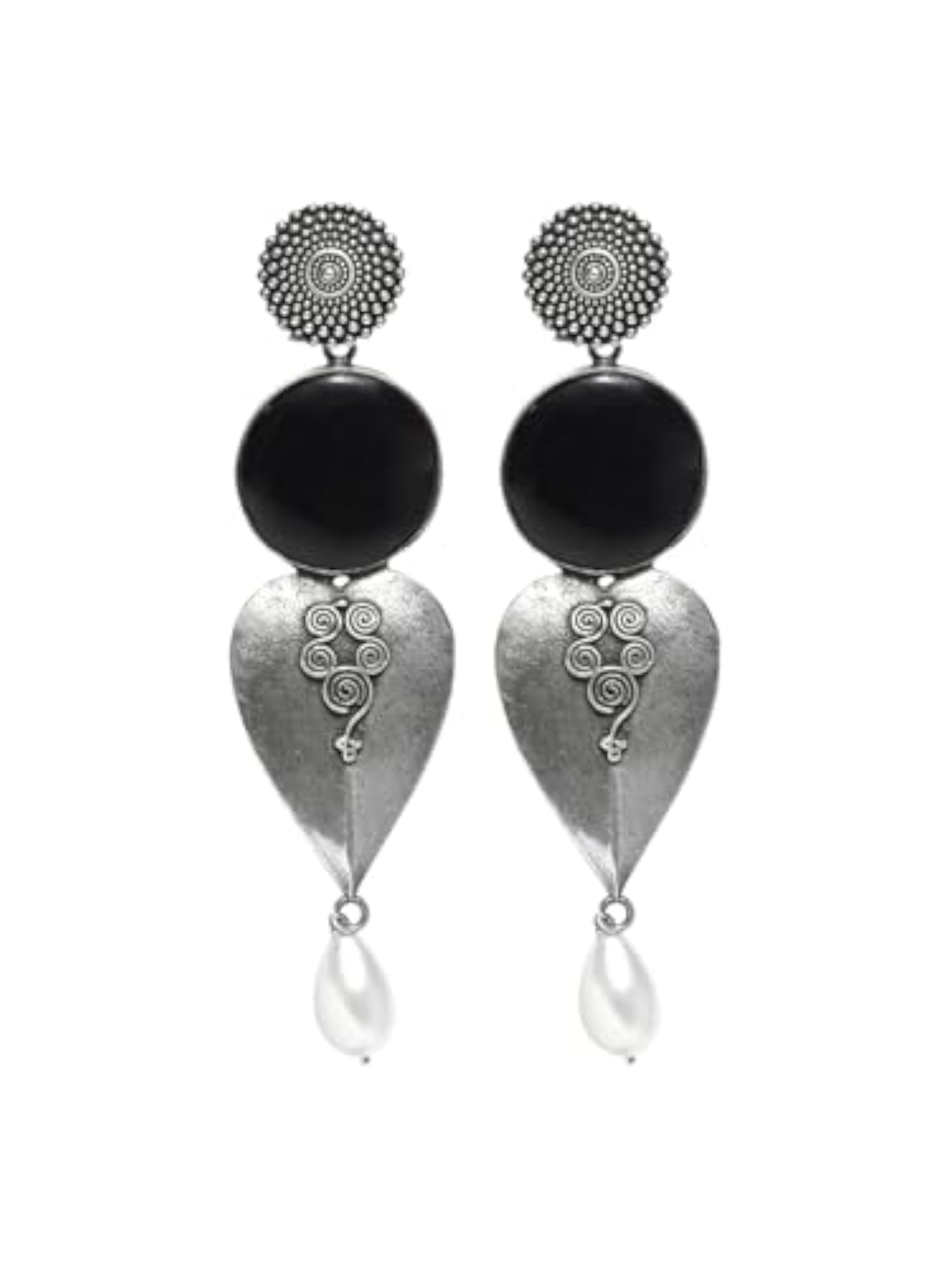 92.5 Silver Plated Oxidised Long Earrings in Black