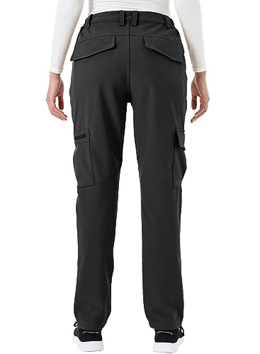 Tbmpoy Women's Skiing Hiking Cargo Pants Outdoor Waterproof Windproof Softshell Fleece Snow Pants Black L #TOP2