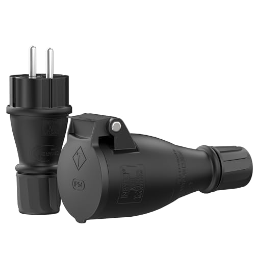 Schuko Stecker & Kupplung Set - Robuste IP54 230V | Schutzkontaktstecker & Kupplung | Gummi-Kunststoff Kombination | Ideal für den Außenbereich | Sichere und Langlebige Elektrische Verbindung Schuko Stecker & Kupplung Set - Robuste IP54 230V | Schutzkontaktstecker & Kupplung | Gummi-Kunststoff Kombination | Ideal für den Außenbereich | Sichere und Langlebige Elektrische Verbindung