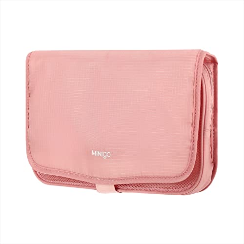 MINISO Toiletry Bag Cosmetic Bag Foldable Travel Make up Organizer Bags Waterproof Pouch for Women Men, Pink