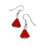 Red Earrings, Czech Glass Beads Earrings, Surgical Steel Earrings, Triangular Red Stainless Steel Earrings, Hand made Jewelry by AnnaArt72
