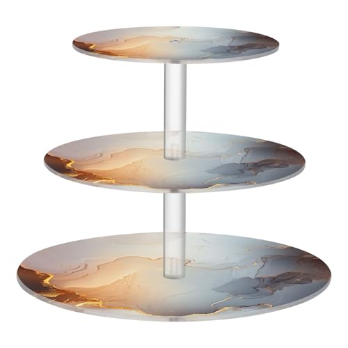 Zathe Marble White Brown Acrylic Circular Tray Waterproof Three-Layer Display Trays Dressing Room