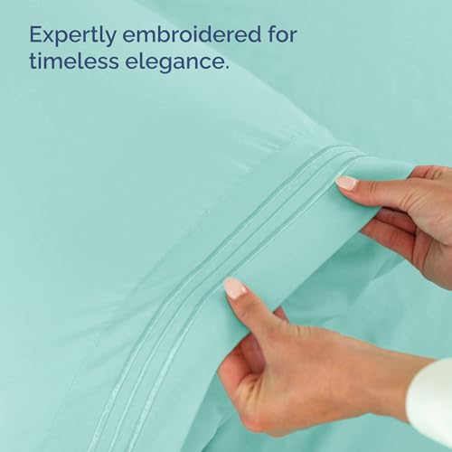 Spa Blue Fitted Sheet & Pillowcase Bedding Bundle (King Size) - Bed Set Includes King Fitted Sheet w/Deep Pockets & King Pillowcases - Cooling Sheets & Pillowcase Bedding Set - image 4