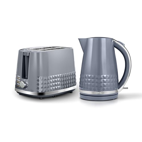 Tower Solitaire Kitchen Set, 1.5L Rapid Boil Kettle & 2 Slice Toaster, Grey and Chrome Accents, T10075GRY, T20082GRY