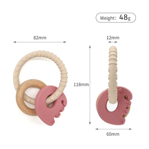 Image of Gogzy - Silicone Teether Ring, BPA Free, Bracelet Toys for Baby (MC3-Pink Beige)