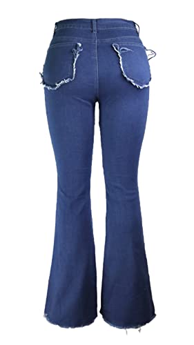 Atditama Womens Slim High Waisted Jeans Patched Distressed Hippie Wide Leg Denim Flared Bell Denim Pants2