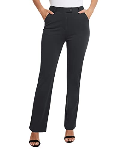 Siliteelon Women's Yoga Straight Leg Dresses Pants High Rise Stretch Work Pants Business Casual Slacks With Pockets (Black/Medium) #TOP1