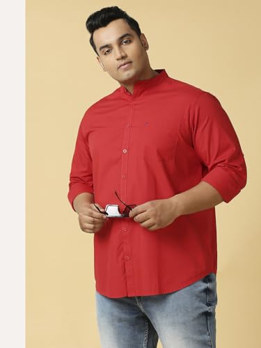 Image of Thomas Scott Mens | Full Sleeve | Solid Plain Color | Regular Fit | Plus Size | 100% Cotton | Mandarin Collar | Casual | Shirt