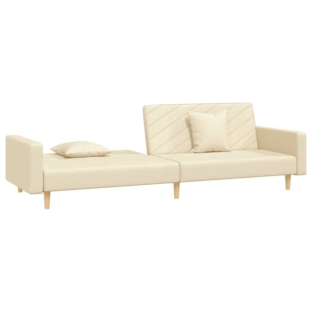 Sofá cama de 2 plazas con marco de madera y 2 cojines en tapicería de tela crema para sala de estar u oficina como cómodo asiento y cama de dormir que ahorra espacio